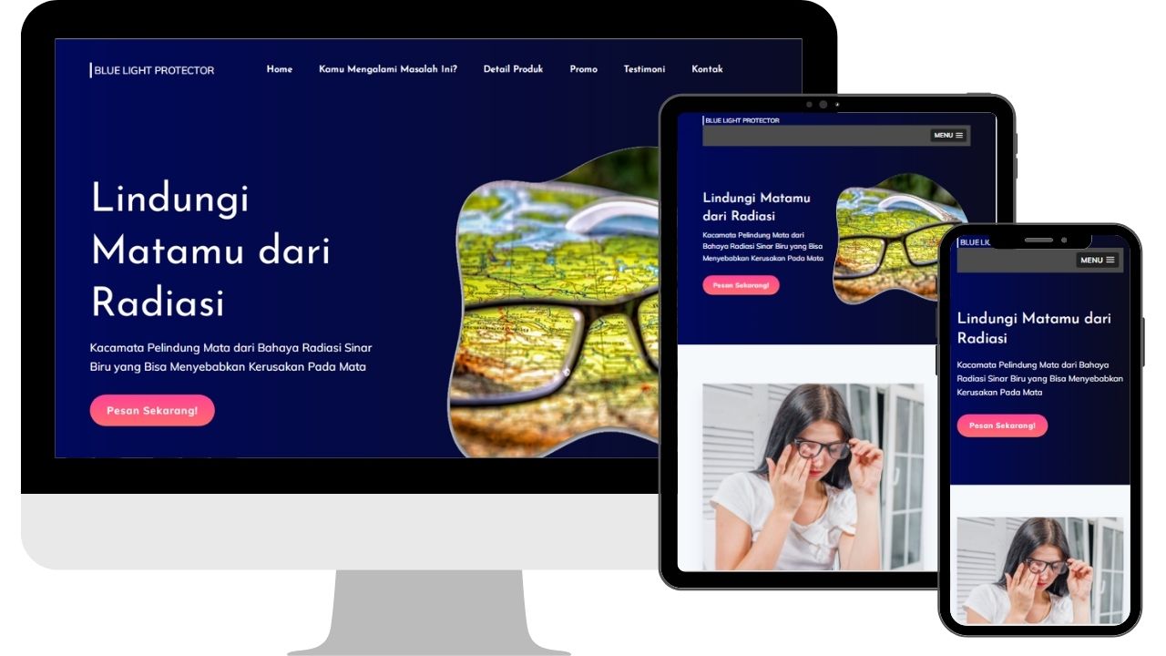 contoh landing page produk kesehatan kacamata